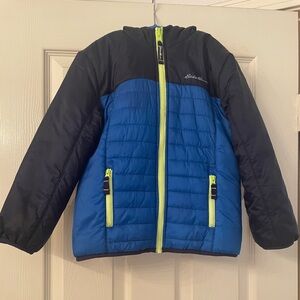 Eddie Bauer Blue and Black Puffer Jacket with Insulated Warmth
